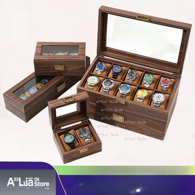 Jewelry Box Organizer Watches - Vintage Wood Grain PU Leather Watch