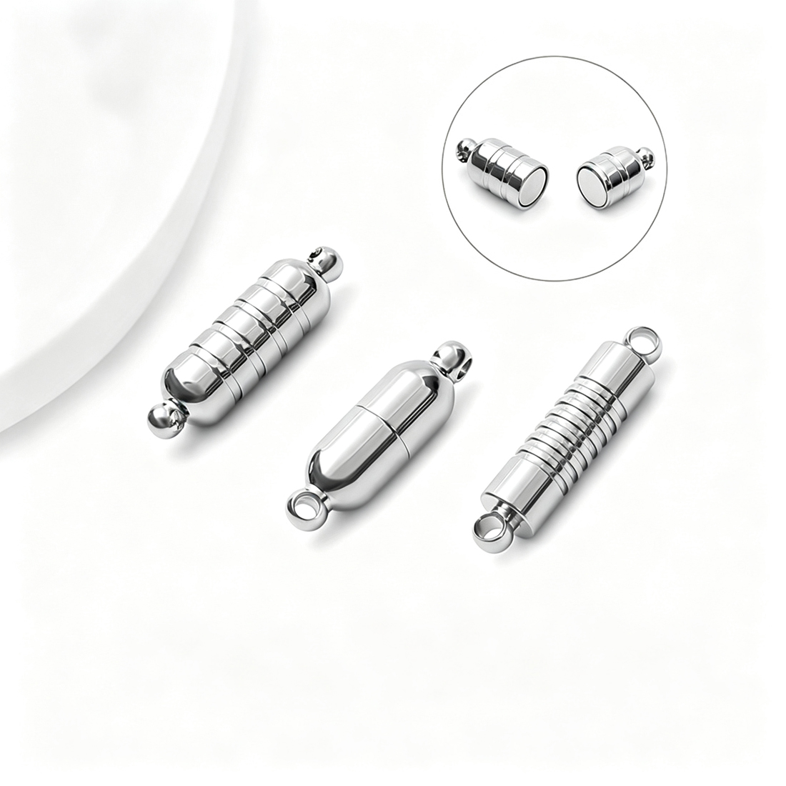 Pearl Necklace - 5/10Pcs Stainless Steel Grooved Cylinder Magnetic