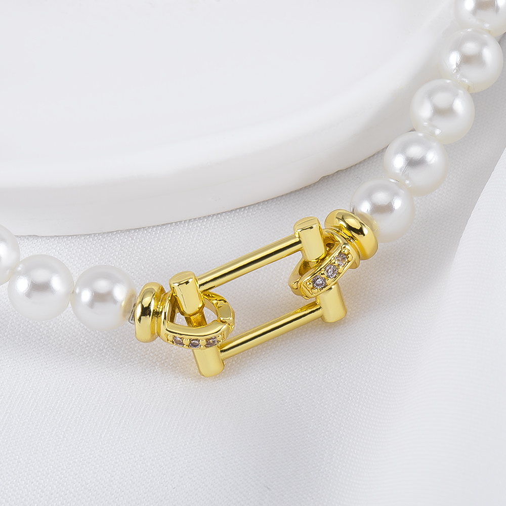 Pearl Necklace - 14K Gold Plated Brass Rectangle Pearl