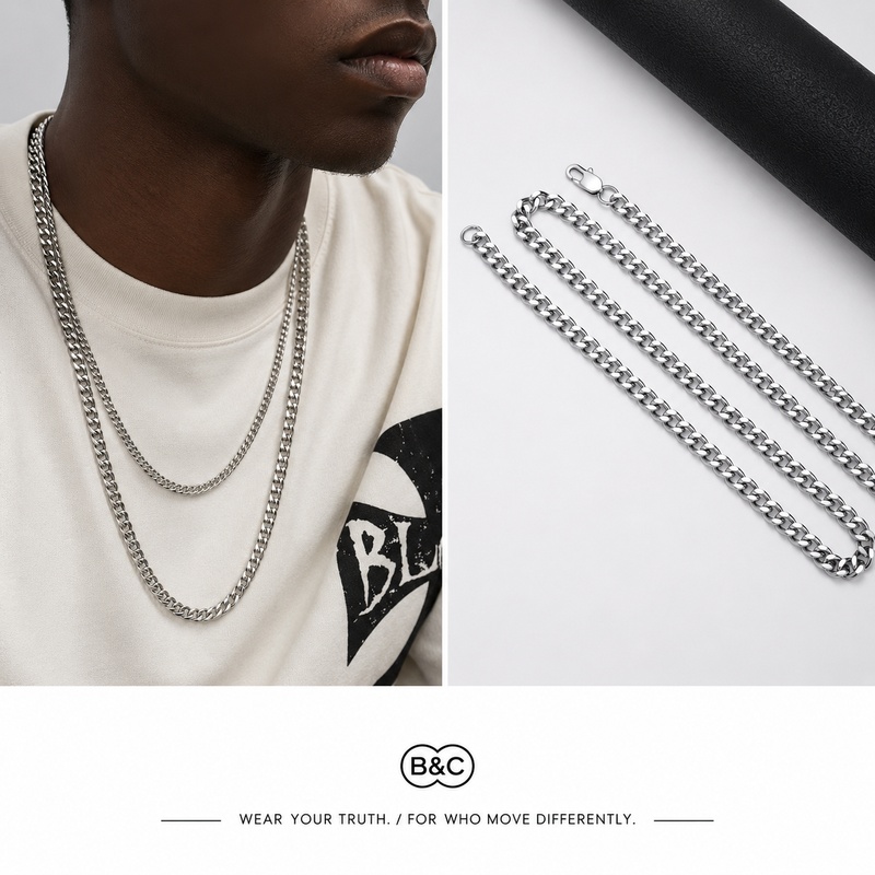 B&C Simple Titanium Cuban Chai - Hip Hop Chain Necklace recension och pris