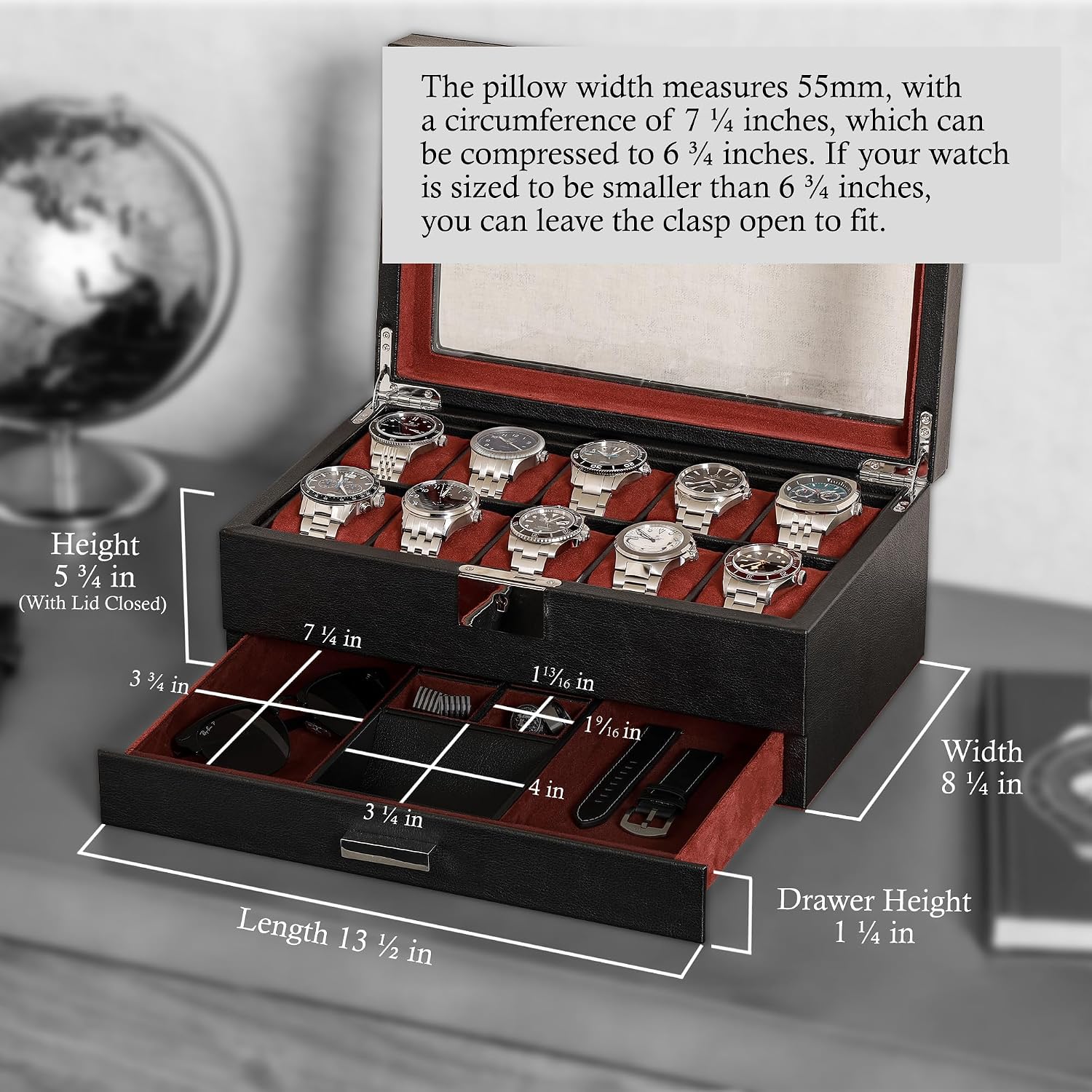 10-Slot Watch Box in Leather w - Jewelry Box Organizer Watches recension och pris