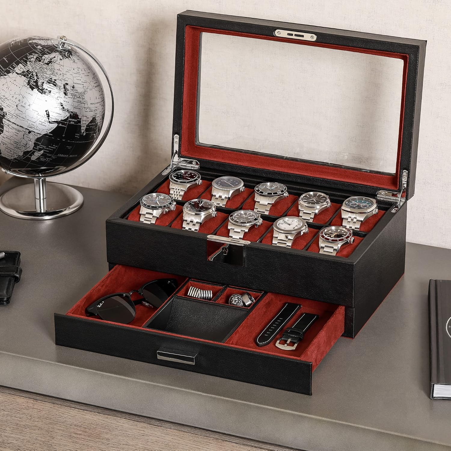 10-Slot Watch Box in Leather w - Jewelry Box Organizer Watches recension och pris