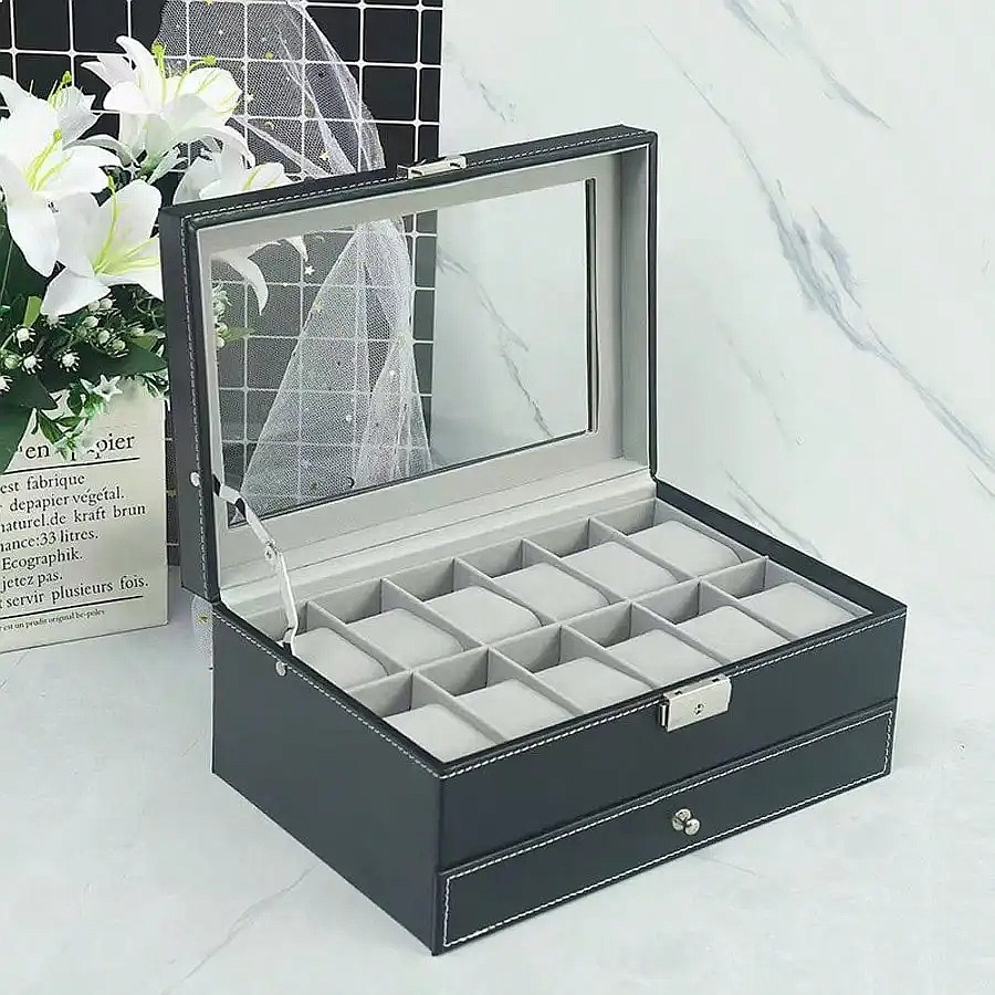12-Slot Watch Box with Drawer, - Jewelry Box Organizer Watches recension och pris