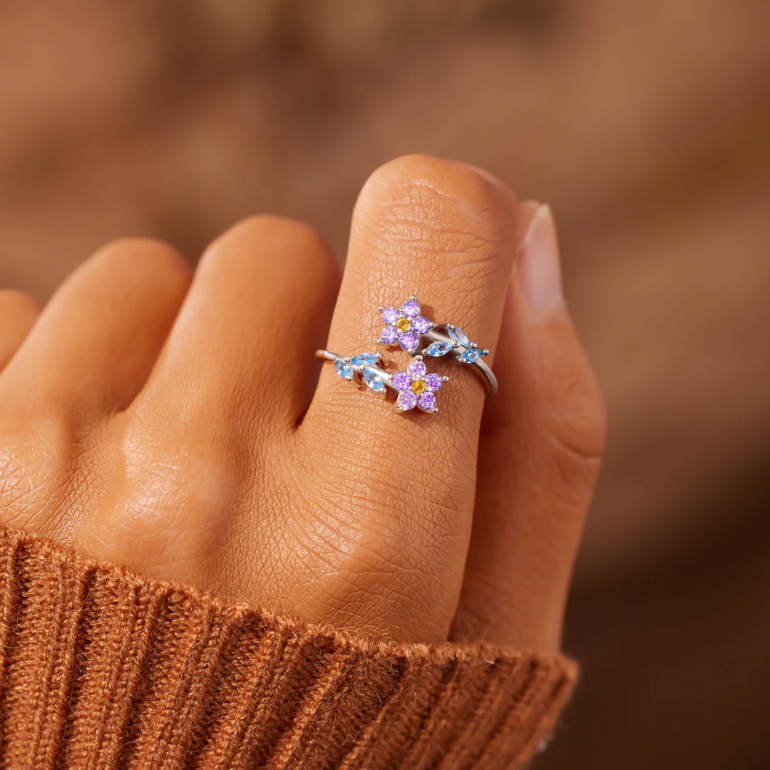 925 Sterling Silver Flower Lea - Statement Cocktail Ring recension och pris