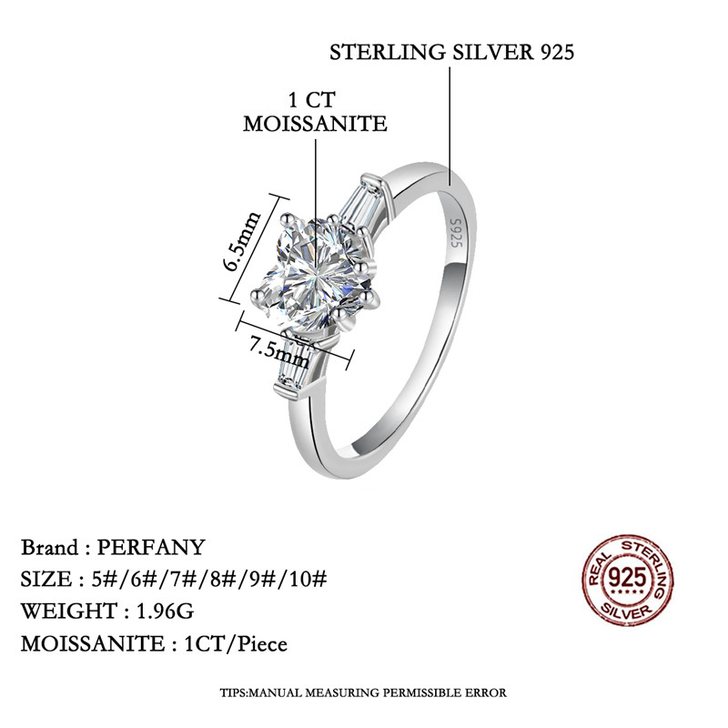 PERFANY 1CT Heart Cut Moissani - Statement Cocktail Ring recension och pris